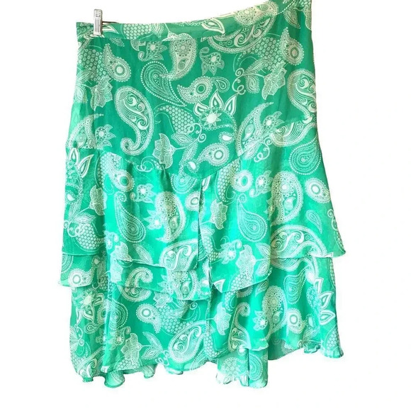 Boho Paisley print Summer Beach Tiered Mid Length Skirt Women Plus Size 1X - Picture 1 of 5